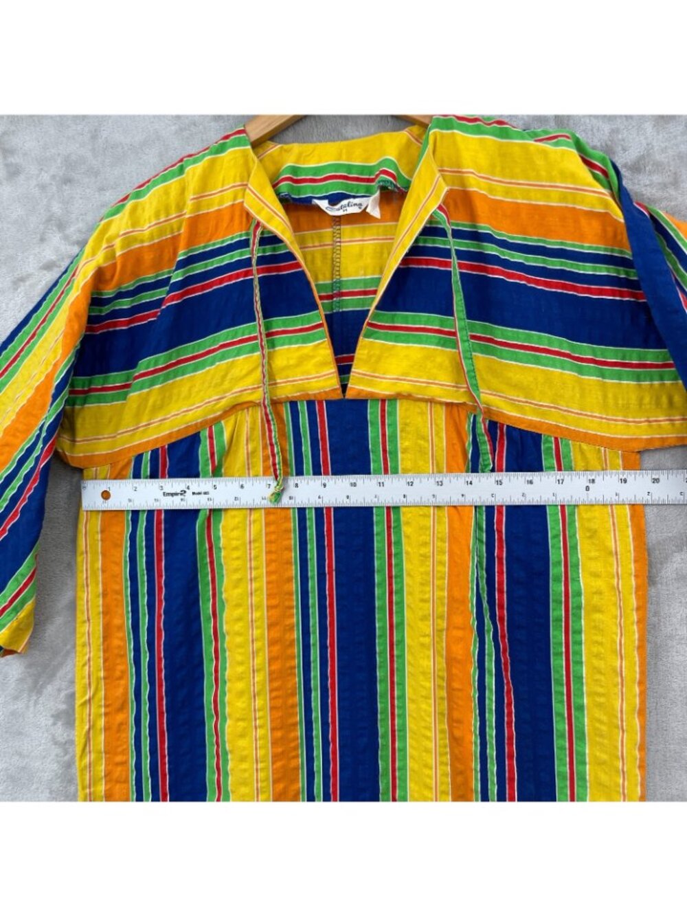 Vintage 70s Catalina ivid Striped Cotton Maxi Muumuu Swim Cover Caftan - Picture 16 of 16